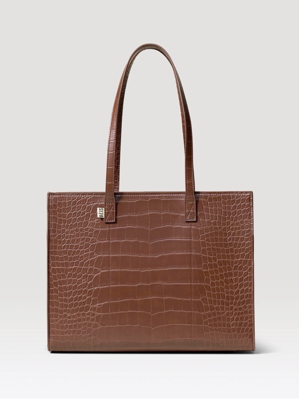 Beis Work Tote Bag - Structured Croc-Embossed in Brown